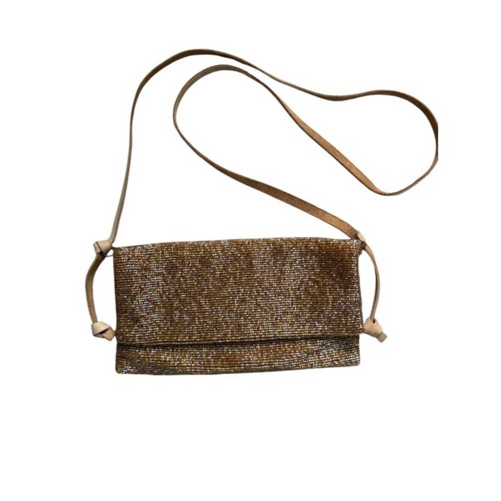Free People Bronze Plus One Embellished Beaded Crossbody Bag Boho Glam Luxury